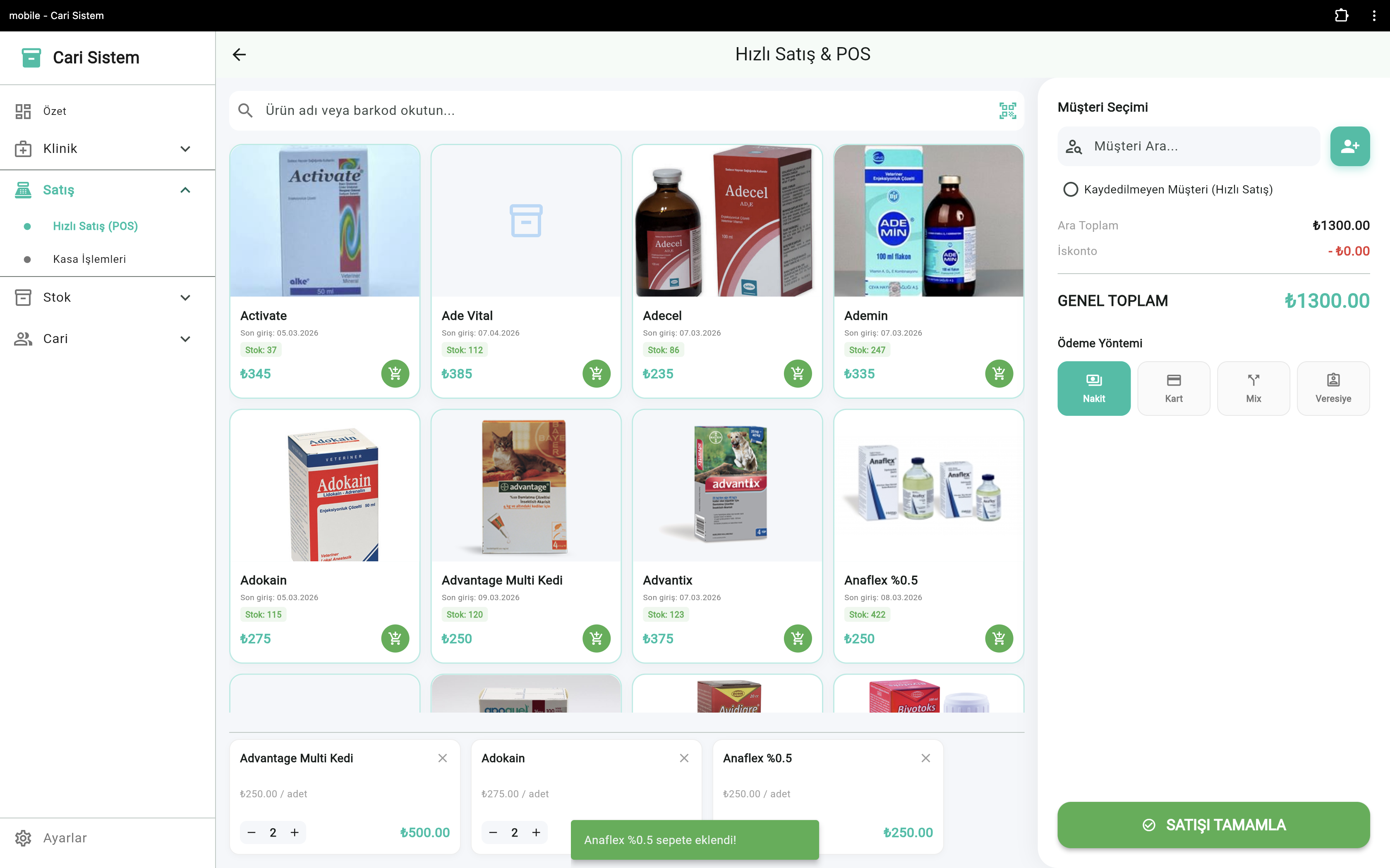 VetApp hızlı satış POS
