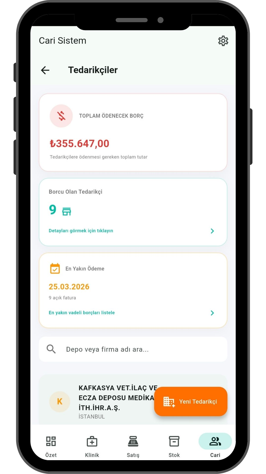 VetApp mobil tedarikçiler