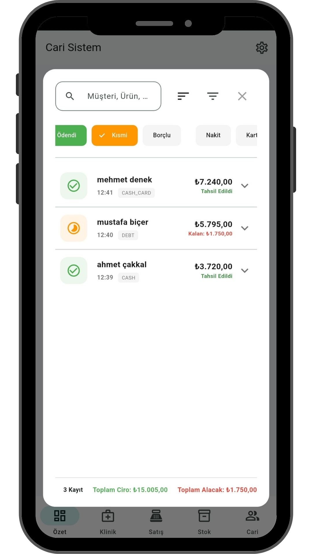 VetApp mobil işlem gezgini