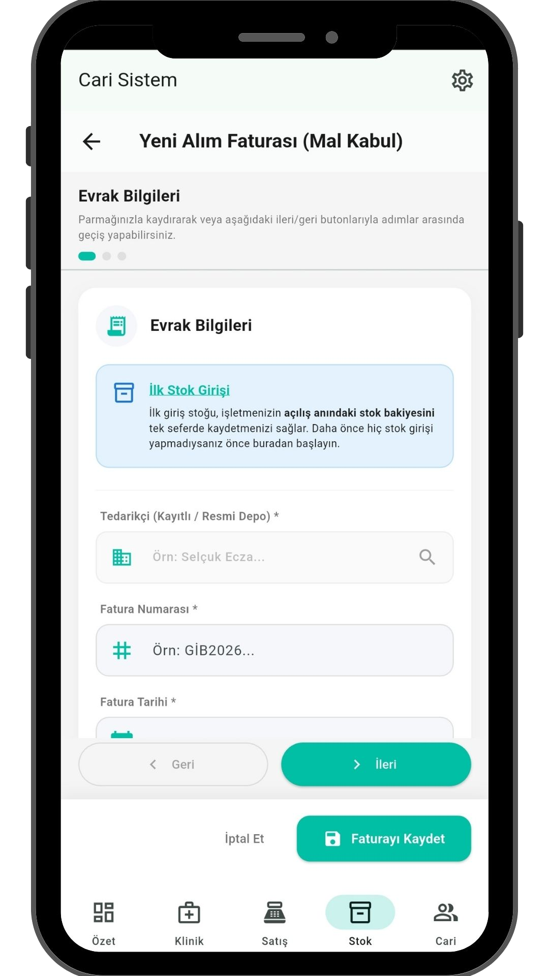 VetApp mobil stok faturası