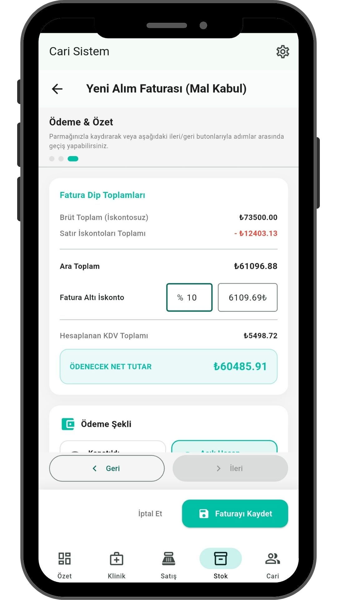 VetApp mobil stok faturası ödeme